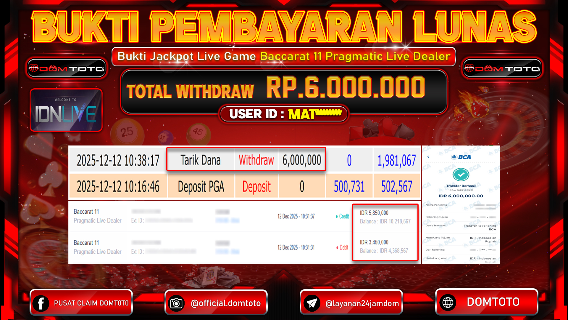 JACKPOT LIVE GAMES Baccarat 11 Pragmatic Live Dealer 12 DECEMBER 2025